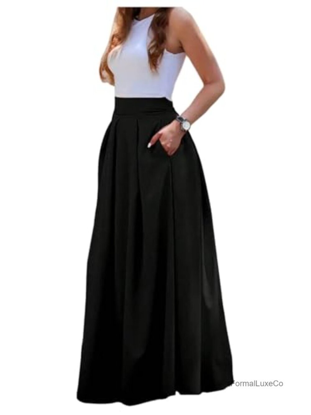 Elegant Pleated Chiffon Maxi Skirt High Rise A-Line Work